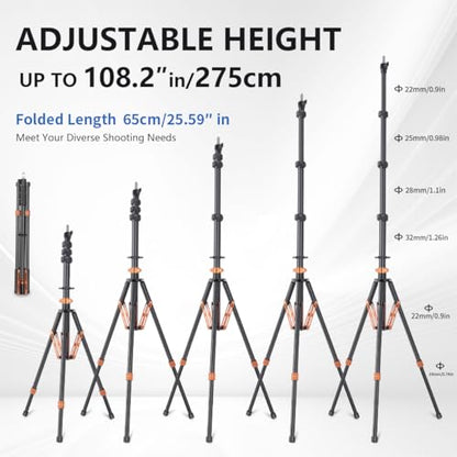 Light Stand Photography with Air-Cushioned,9ft/2.75m Adjustable Aluminum Heavy Duty Tripod Stand Studio Sturdy Tripod for Speedlite Flash Softbox Strobe Light Camera max Load 17lbs