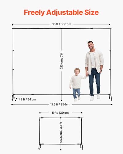 VEVOR Backdrop Stand with Wheels, 7 x 10 ft Adjustable Photo Backdrop Stand Kit, Moveable Background Backdrop Stand, Heavy Duty Projector Screen Stand, for Wedding, Photo Studio & Party - size: 7 x 10 Ft