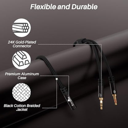Kxable Headphone Splitter for Computer, 3.5mm Female to Dual 3.5mm Male Audio Splitter Cable, Stereo Jack Earphones Headset to PC Laptop Adapter, 1/8inch 2-in-1 Y Separator Aux Dongle Converters, 1FT - size: 1FT