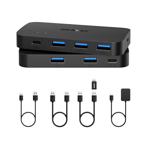 BENFEI USB 3.0 Switch, USB Switcher 2 Computers Share 3*USB 3.0 and 1*USB C with Remote Control for PC Mouse Keyboard Printer Scanner, USB KVM Switch Selector Compatible with Windows, Mac, Linux - style: Switch USBA*3+USBC+Remote Control