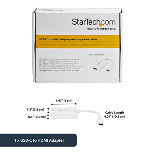 StarTech USB-C to HDMI 2.0 Active Adapter, 4K 60Hz, 60W PD, White, 1080p - color: White, style: 4K 60Hz w/ 60W PD Charge