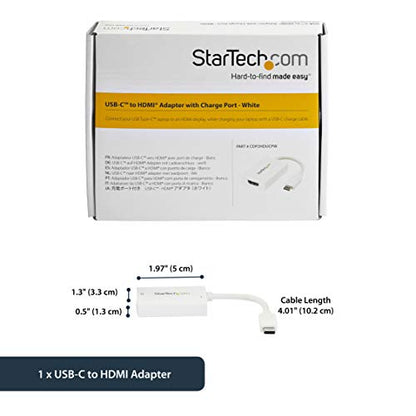 StarTech USB-C to HDMI 2.0 Active Adapter, 4K 60Hz, 60W PD, White, 1080p - color: White, style: 4K 60Hz w/ 60W PD Charge