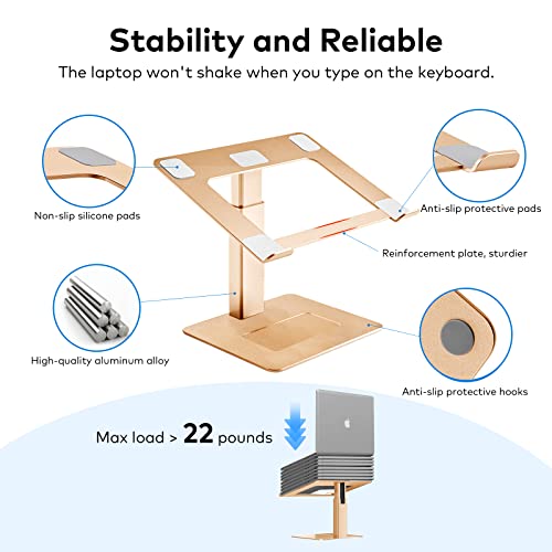 Laptop Stand for Desk, Ergonomic Aluminum Laptop Stand Adjustable Height from 7-15", Sitting and Standing Laptop Riser for 10-17" Notebook - color: Gold
