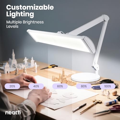 Neatfi Ultra 3,500 Lumens LED Desk Lamp with Base– 45W, 270 SMD LEDs, Shadow-Free | Adjustable Brightness | Non-Flickering Task Light for Nail, Craft & Office (White-3, 26-Inch Wide Shade) - color: White-3