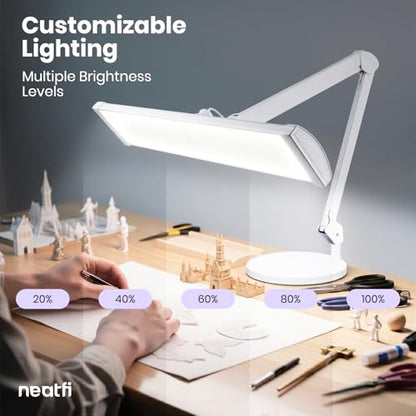 Neatfi Ultra 3,500 Lumens LED Desk Lamp with Base– 45W, 270 SMD LEDs, Shadow-Free | Adjustable Brightness | Non-Flickering Task Light for Nail, Craft & Office (White-3, 26-Inch Wide Shade) - color: White-3