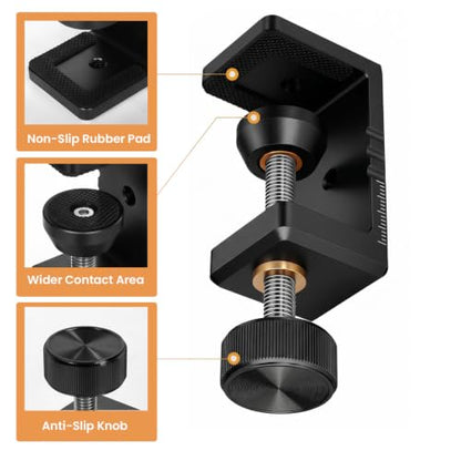 Heavy Duty C Clamp & Desk Clamp, Aluminum Alloy Table Mount with 1/4" & 3/8" Camera Tripod Adapter, Wide Jaw Design for Desk, Shelf, Camera Mount, Woodworking & Workbench (Black) - color: Black