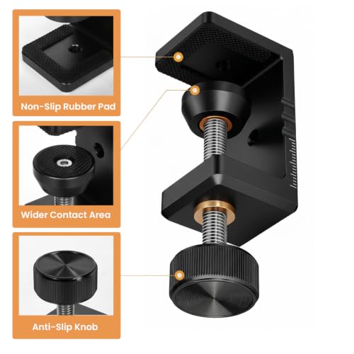 Heavy Duty C Clamp & Desk Clamp, Aluminum Alloy Table Mount with 1/4" & 3/8" Camera Tripod Adapter, Wide Jaw Design for Desk, Shelf, Camera Mount, Woodworking & Workbench (Black) - color: Black