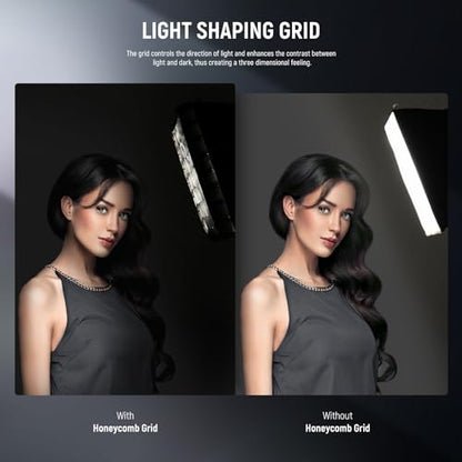 NEEWER Upgraded Softbox Diffuser for PL60C RGB LED Video Light Panel, 15.4"x12.6"/39x32cm Foldable with Grid/Bag/Blackout Hood, No Need to Remove Barndoors Quick Set Up for Portrait Soft Light, NS6S - style: NS6S for PL60C