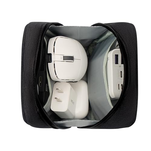 Electronics Organizer Bag, Small Tech Pouch Storage Case for Cord, Cable, Charger, Hard Disk, Power Bank, Laptop Mouse, Toiletries, Cosmetics, Personal Item and Travel Essentials Accessories Black