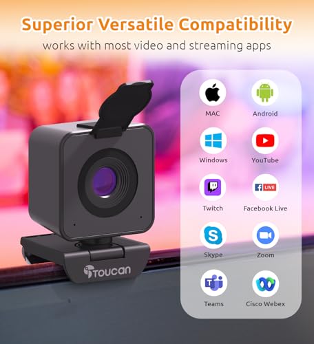TOUCAN 1080P Webcam for pc, Webcam with Microphone for Laptop, Plug and Play USB Web Cam, 90°View Computer Camera, External Camera for Streaming, Skype, Zoom, FaceTime, Hangouts, MacBook/Tablet - style: W3001+Webcam