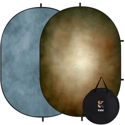 Kate Collapsible Backdrop Double Side Pop up Background Blue & Brown Abstract Folded Double Sided Backdrops for Photography, 5x6.5ft(1.5x2m)