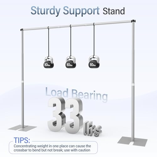 EMART Heavy Duty Backdrop Stand, 8.5x10Ft Adjustable Pipe and Drape kit with 9.26 LBS Steel Flat Base, Sturdy Metal Diy Photo Background Frame for Parties, Events, Wedding, Photography - Silver - color: Silver, size: 8.5x10FT