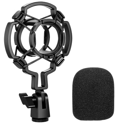 Microphone Shock Mount Mic Holder Anti-Vibration Suspension Shock Mount with Pop Filter Mic Clip Holder Universal Black Anti-Vibration for 42~46mm/1.65~1.81in Diameter Mics