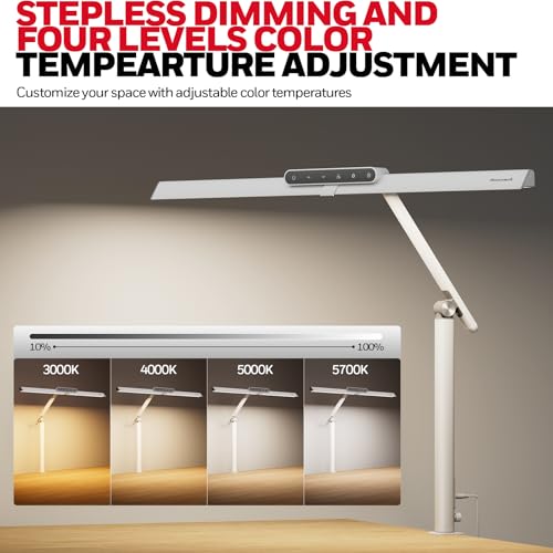 Honeywell LED Desk Lamp with Clamp - HJ1 Sunturalux Eye-Caring Clip on Lights for Home Office, 1200LM Clamp Lamp 4 Color Modes Stepless Dimming Task Desk Light for Working White - style: White Clamp