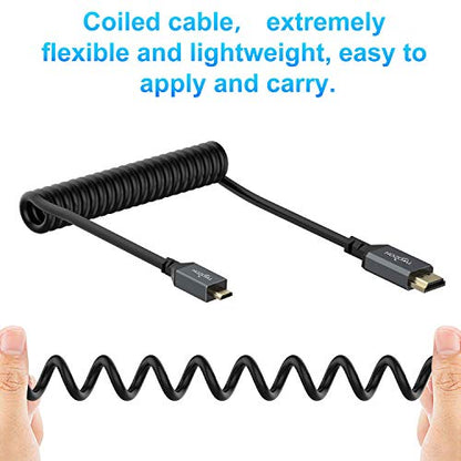 Twozoh Micro HDMI to HDMI Coiled Cable, Coiled Micro HDMI to Full HDMI Cable Support HDMI 2.0, 3D 4K UHD, 1080p (Extend up to 1.5M) - color: Coiled, size: 5Ft