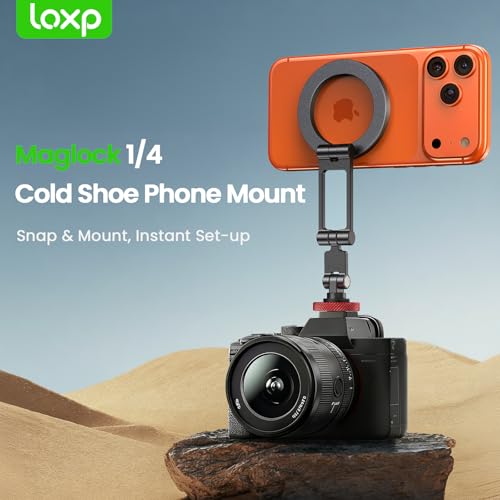 LOXP Magnetic Phone Tripod Mount with Cold Shoe, Adjustable Aluminum Alloy Phone Mount, Phone Tripod Holder Adapter with 1/4" Screw, Camera Mount for iPhone 17/16/15/14/13/12 Series