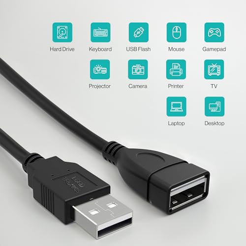 LORDTRONICS 5FT USB Extender Cable Male to Female USB A Male to USB A Female 2.0 Data Transfer and Charging Adapter for TV, PC, Laptop, PlayStation, Xbox, Flash Drive for Multiple Devices - size: 5FT