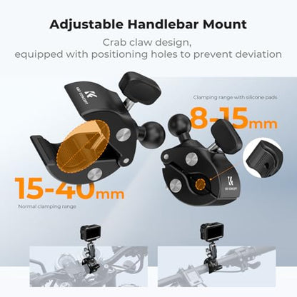 K&F CONCEPT Super Clamp Camera Mount with 360° Dual Ball Head, Bike/Motorcycle Handlebar Tube Mount Quick Release Compatible with Action 5 Pro/4/3 - style: Super Clamp with Ballhead(Action 5 Pro)