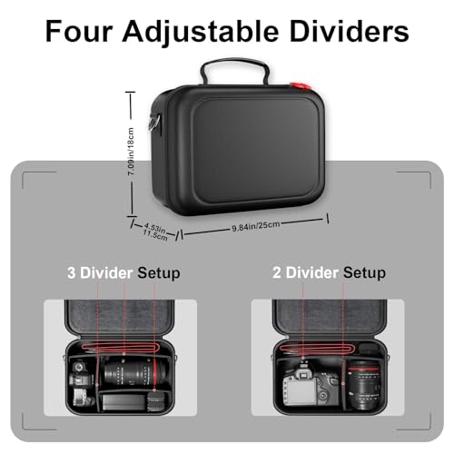 ProCase Hard Shell Digital Camera Case for Canon Rebel T7/EOS R100/R50/DSLR/SLR/Nikon/Sony/Mirrorless, Padded Travel Bag with 1 Shoulder Strap and 3 Adjustable Dividers Fathers Day Gift -Black - color: Black