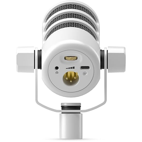 Rode PodMic USB White Dynamic Broadcast Microphone with Rode SC27 Black USB-C to USB-C Cable and StreamEye Adjustable Boom Arm