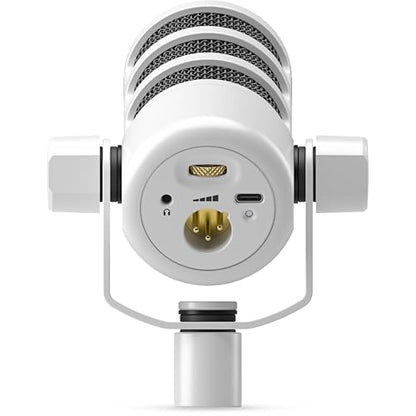Rode PodMic USB White Dynamic Broadcast Microphone with Rode SC27 Black USB-C to USB-C Cable and StreamEye Adjustable Boom Arm