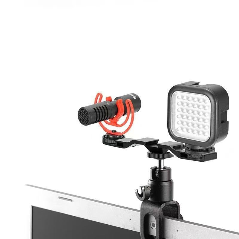 Monitor Camera Holder Mount with Mini Ball Head Heavy Duty 1/4'' Thread Webcam Stand Monitor Top Webcam Mount Clamps for Computer Web Camera Video Conference Live Stream DSLR Mirrorless Camera