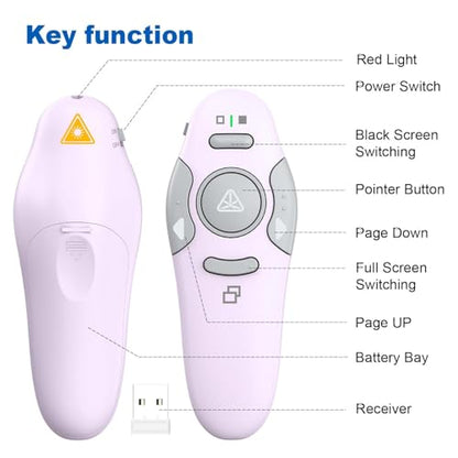 QUI Presentation Clicker Wireless Presenter Remote Clicker for PowerPoint Presentation Remote, PowerPoint Slide Advancer for Mac/Windows/Google Slide/Keynote, Purple, A - color: Purple