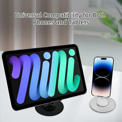 All-Metal Cell Phone Stand 360° Rotatable & Height Adjustable - 25KG Super Load-Bearing, Foldable Desk Stand for Phone, Compatible with iPhone 17/16/15/14, Nintendo Switch, Silver - color: B-Tri-Fold - Silver