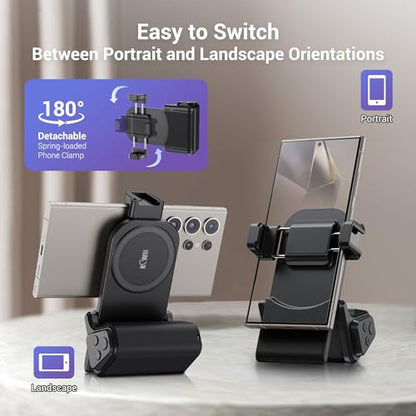 Phone Camera Grip with Remote Control for Smartphones Vlog Shooting | silicone anti-slip grip, detachable remote, dual cold shoe slots, 1/4" tripod thread, design for vlog video shooting - color: Clip on Phone Camera Grip Black