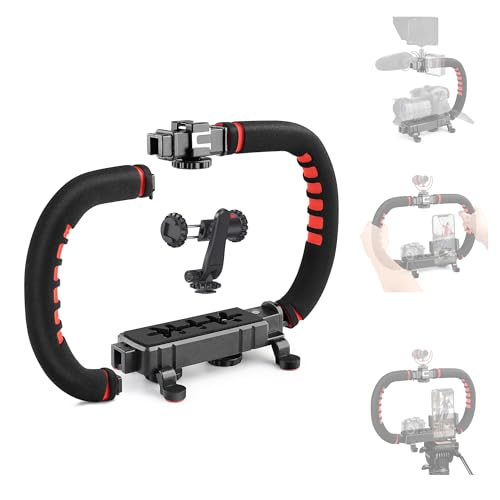 Zeadio Camera Smartphone Stabilizer, Handle Grip Handheld Video Rig, Compatibility with All Camera, Camcorder, Action Camera, DSLR and for All iPhone and Android Smartphones
