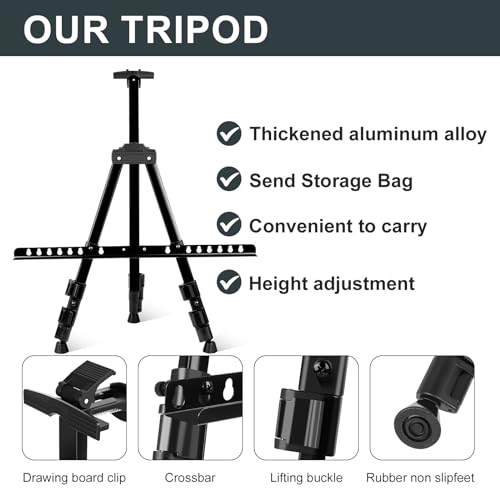 AROIC Art Painting Artist Easel Stand, Painting Display Easel Stand,Portable Adjustable Iron Tripod Display Stand with Bag, Height from 20 to 66 in for Table-Top/Floor Drawing and Displaying(8 Pack) - style: 8P