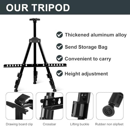 AROIC 8 Pack Painting Display Easel Stand Portable Adjustable Metal Tripod Artist Canvases Height from17to66Inch Extra Sturdy forTable-Top/Floor Painting, Drawingand Displaying,Black with8Storage Bag - style: 8P