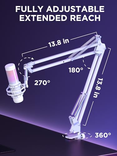 InnoGear Boom Arm Microphone Mic Stand for Blue Yeti HyperX QuadCast SoloCast Snowball Fifine Shure SM7B and Other Mic, White - color: White, style: Standard Mic Arm