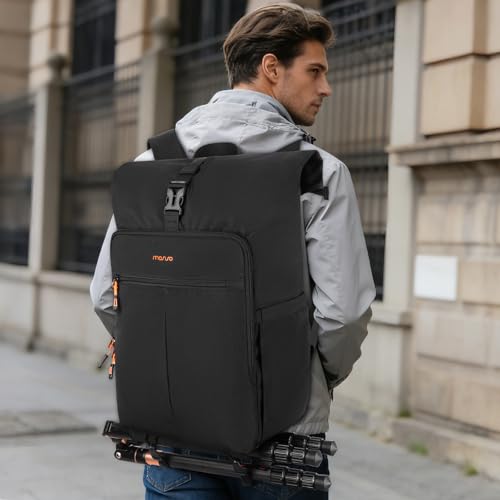 MOSISO Camera Backpack with Camera Bag Insert, Photography Backpack with Expandable Roll Top Compartment, Soft Camera Padded Bag Insert with Rain Cover&Shoulder Straps for Canon/Nikon/Sony, Black