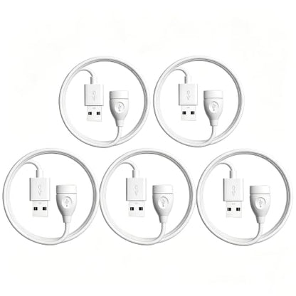 5-Pack White USB Extension Cord Bulk, Male to Female, 3.3 FT USB-A 2.0 Extender Cable
