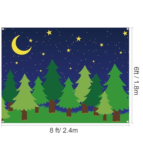 Teenyyou 6 x 8 ft Enchanted Forest Camping Backdrop Scene Camping Background Supplies Forest Night Scene Photography Background for Theme Party Photo Banner Decoration - size: 6 x 8 ft