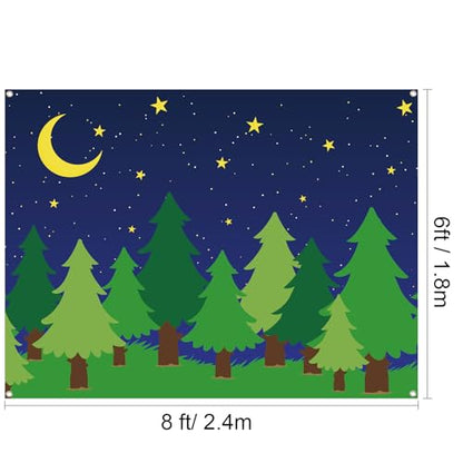 Teenyyou 6 x 8 ft Enchanted Forest Camping Backdrop Scene Camping Background Supplies Forest Night Scene Photography Background for Theme Party Photo Banner Decoration - size: 6 x 8 ft