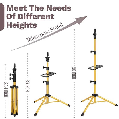ZQIAN BEAUTY Wig Stand Tripod 50 Inch Metal Wig Mannequin Head Tripod Stand For Hairdressing Training Head Adjustable Wig Tripod Stand with Tool Tray (Golden, Mannequin Head Not Included) - color: Golden, size: 50 Inch