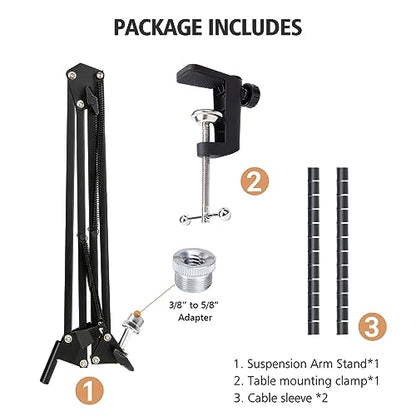 SUNMON Boom Arm for Fifine K658 Microphone with 3/8" to 5/8" Adapter and Cable Sleeve - color: Fifine K658 Boom Arm with Cable Sleeve