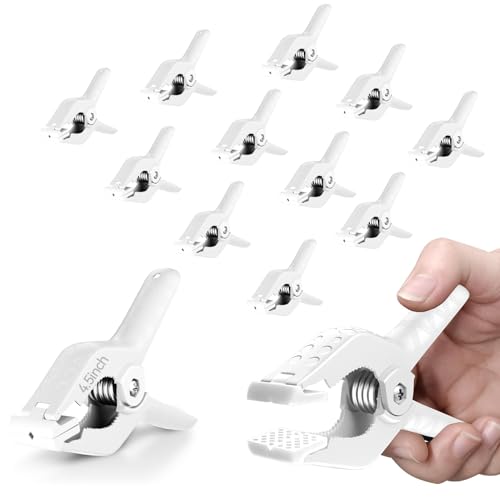 EMART 12 Pack Heavy Duty Spring Clamps 4.5 Inch Plastic Large Professional Backdrop Clips Clamps for Backdrop Stand, Photography Studio, Balloon arch, Photoshoot, Woodworking, Pool Cover-White - color: White, size: 4.5inch