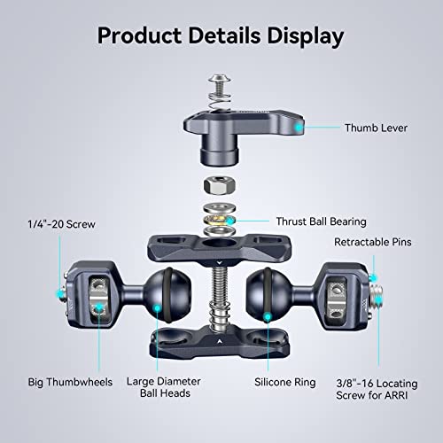 SMALLRIG Articulating Magic Arm, 3/8"-16 Screw for ARRI & 1/4"-20 Screw | With retractable pins. 360° rotation, 12 lb load for monitors, cameras, lights.