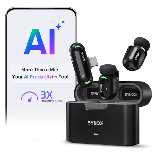 SYNCO AI Mini Wireless Lavalier Microphone for Android USB-C Creators | AI Translation & Instant Summaries, AI Noise Reduction and Mind Maps, Save Time for Vlogs, Interviews, Meetings, Travel