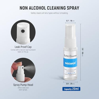 NEEWER 12 in 1 Camera Lens Cleaning Kit for Electronics, Phones, Tablets, 1x Lens Brush Pen + 1x Air Blower + 1x Cleaner Spray + 3X 24mm Full Frame Sensor Swab + 6X Cleaning Cloth, HM-49