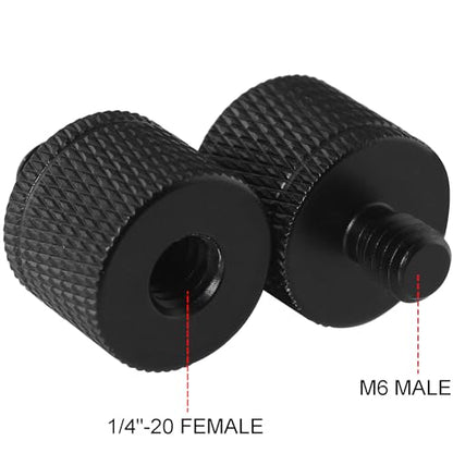 2PCS Gimbal Camera Tripod Conversion Screw 1/4 Female to M6 Male Tripod Mount Thread Adapter Used for Connecting SLR Configurations Monopods Ball Heads Black Color