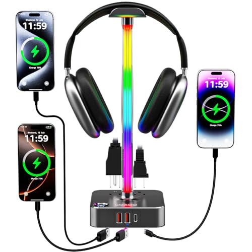 cozoo Gifts for Gamer Men All-in-One RGB Headset Stand & Charging Station | 3 USB Ports, 2 Outlets, Metal Space Gray | Gaming Equipment, Game Room Setup, Christmas Gifts for Him,Teen Boys,Tech Lovers - color: Gray - RGB