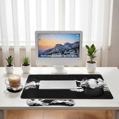 Skeleton Hands Desk Mat Set Dark Gothic Art Large Mouse Pad with Wrist Rest 4in1 Desk Mat for Desktop Ergonomic Keyboard Wrist Support Anti-Slip Computer Ergonomic Mouse Pad Home Office Gaming - color: Skeleton Hands