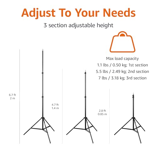 Amazon Basics Portable Aluminum Photography Light Stand Tripod with Case, Adjustable 2.8-6.7 Feet, Pack of 2, Black - size: 2-Pack