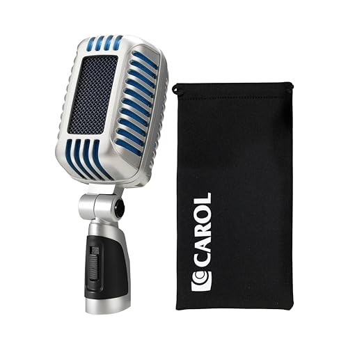 CAROL CLM-101 Retro Wired Vocal Microphone, Dynamic Supercardioid - Blue | Retro wired microphone with dual capsules for singing, karaoke, and stage. Includes storage bag and switch. - color: Blue