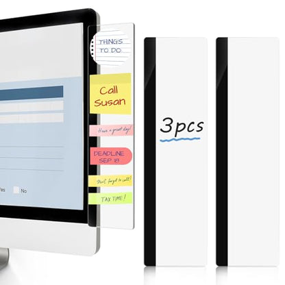 DOLLAR BOSS 3 Pcs 11" x 3.1" Transparent Acrylic Monitor Memo Board | Computer Screen Side Note Holder, Office Desk Accessories, Clear Message Board, For Sticky Notes Memos, Fits PC & Laptop - size: 11''x3.1''-3pcs