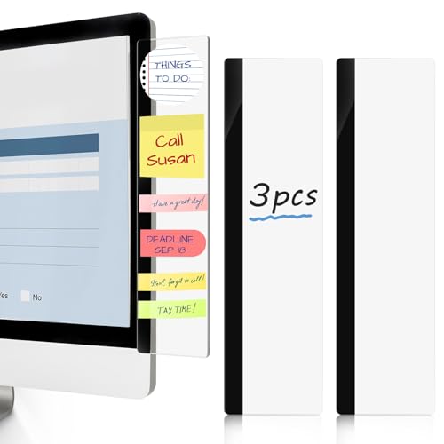 DOLLAR BOSS 3 Pcs 11" x 3.1" Transparent Acrylic Monitor Memo Board | Computer Screen Side Note Holder, Office Desk Accessories, Clear Message Board, For Sticky Notes Memos, Fits PC & Laptop - size: 11''x3.1''-3pcs